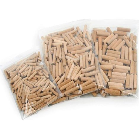 BelleRise - Lot de 500 cheville bois assorties 6mm 8mm 10mm - goujon bois de hêtre massif - convient pour le gabarit de perçage/guide de (1/4)