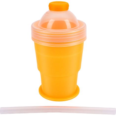 Gobelet à glace portable avec paille 2 en 1 en silicone pliable, jaune, idéal pour les voyages, le camping et le bureau. (1/5)