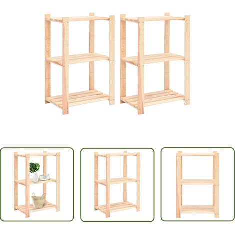 The Living Store Étagères de rangement à 3 niveaux 2 pcs 60x38x90 cm Pin 150 kg - Etagere De Rangement - Étagères Murales - Rangement Intérieur - Meuble De Rangement - Étagère Bois Massif (1/5)