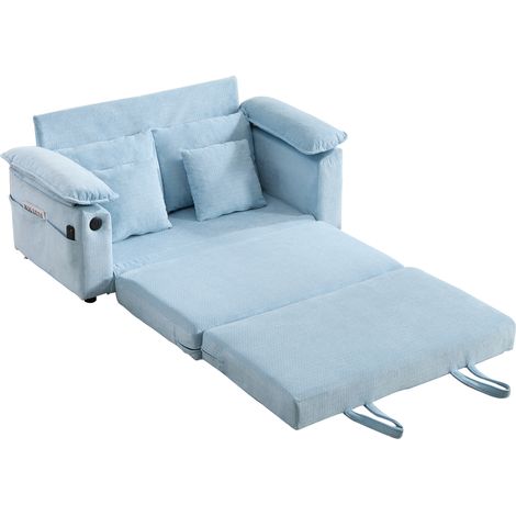 Canapé convertible 3 en 1 bleu, canapé-lit 2 places en chenille, banquette capitonnée avec couchage pliable pour salon (1/5)