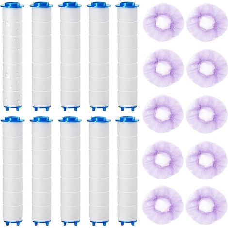 10 Pièces Filtre Douche Anti Calcaire,Filtre Anti Calcaire Douche,Douchtte Universelle Filtre Remplaçable,9,5x2.4 Cm Négatifs Pour Pommeau De Douche De Amovible,10 Bonnets De Douche Inclus (1/5)