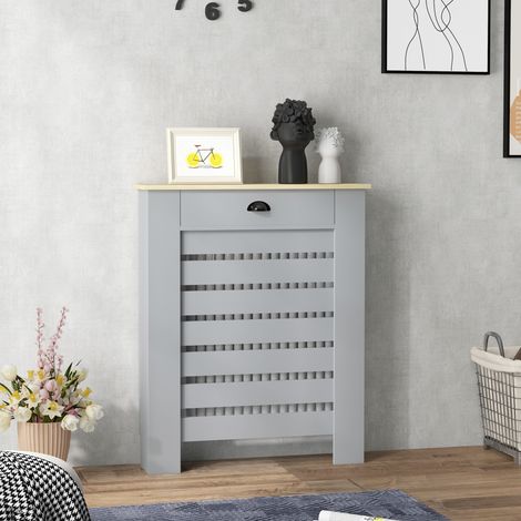 Cache-radiateur moderne à lattes, avec tiroir en MDF, pour la maison et le bureau, 78 x 19 x 95,5 cm, gris
