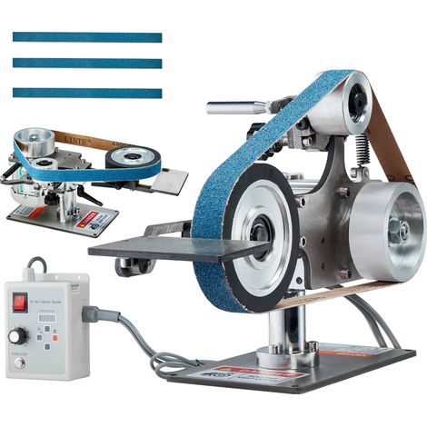 VEVOR Ponceuse a bande, 762x25,4 mm, polisseuse a bande vitesse variable avec VFD, rectifieuse de polissage 550 W, 2 moules de meulage, 3 bandes abrasives pour travail metaux, fabrication de couteaux