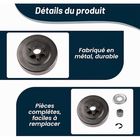 Tambour D'embrayage pour MS017 MS018 MS170 MS180 MS210 MS230 MS250, Kit Pignon Embrayage Tronçonneuse 3/8 6 Dents avec Roulement à Aiguilles Rondelle Anneau de Retenue Remplacement Roue (1/3)
