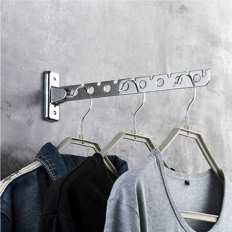 Porte Cintre Mural, Lot de 2 Etendoir Mural Rabattable en Acier Inoxydable Sechoir Linge Mural Rabattable Accroche Murale Vêtement Etendoir Mural Pliable Crochet Cintre pour Chambre Salon Balcon (1/4)