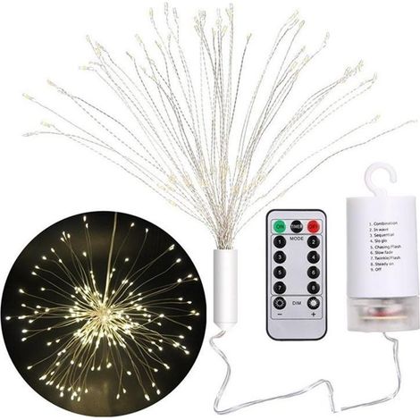 Guirlande lumineuse « Feux d'artifice » 4AA, cylindrique, en forme d'étoile explosive, décoration de Noël, huit modes d'éclairage avec télécommande, fil de cuivre, 120 lumières colorées (1/5)