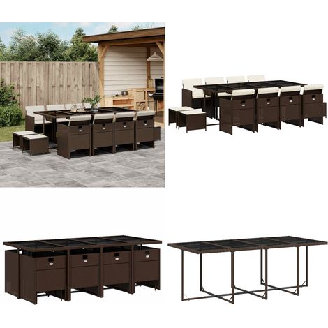 13-tlg. Garten-Essgruppe mit Kissen Braun Poly Rattan - Gartengestell - Gartenmöbel Set - Gartenset - Outdoor Möbel - PE-Rattan - Home & Living (1/5)