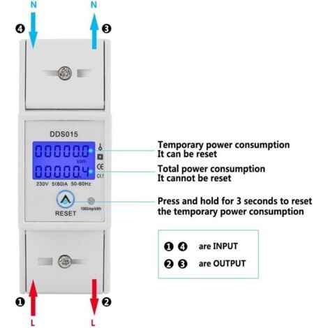 NALOOKAMIC Compteur d'énergie monophasé à rétroéclairage réinitialisable 5-80A 230V 50Hz DDS015 (1/3)