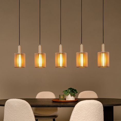 [GEBRAUCHT] B-Ware Lucide Pendellampe Hängeleuchte Lambres Glas Metall Taupe 5 Flammig E27 Led