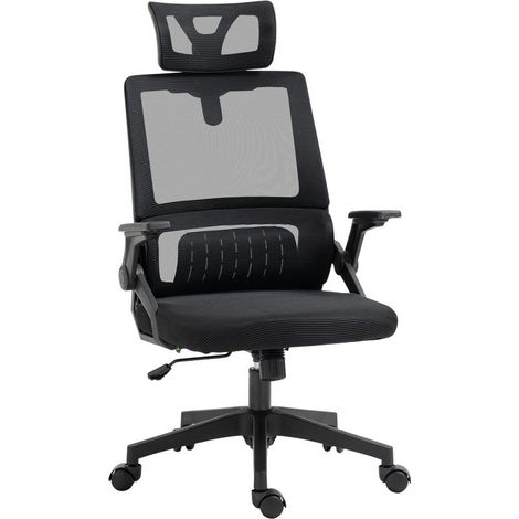 Chaise bureau noire maille pivotante appui‑tête réglable 104,5‑121,5 cm ergonomique respirante maison (1/5)