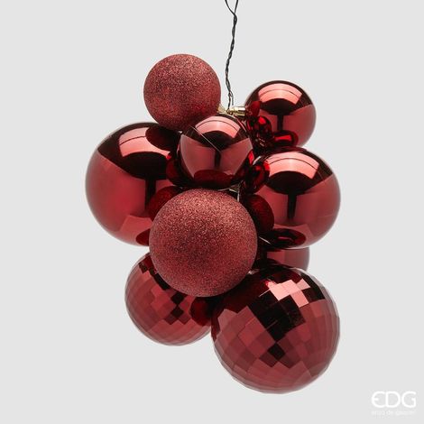 EDG Enzo De Gasperi Addobbo di Natale Grappolo MirrorMix 10 Pz Burgundy