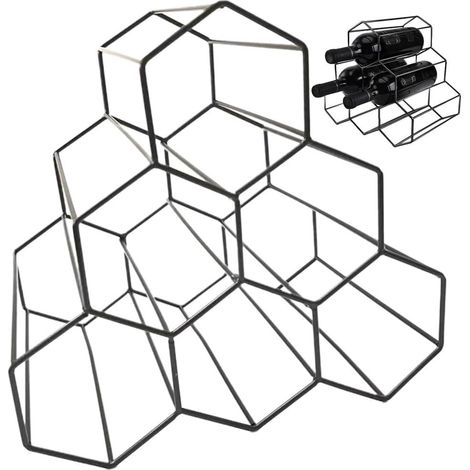 Support De Stockage De Bouteilles De Casier À Vin en Nid d'abeille en Métal Support De Vin Hexagonal De Table Présentoir Porte-Bouteilles sur Pied pour Les Décorations De Bar À Maison (1/5)