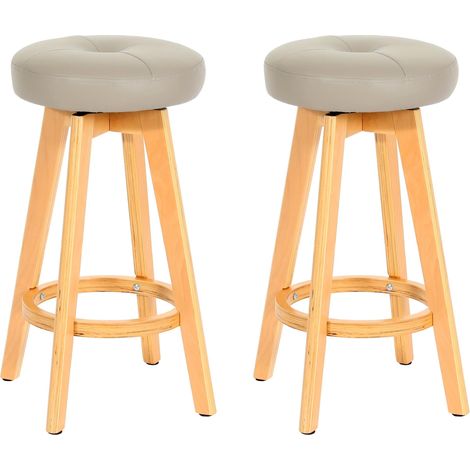 [NUNCA USADO] Lote de 2 taburetes de bar Navan, taburete de bar taburete de barra, madera imitación cuero giratorio, taupe, patas claras