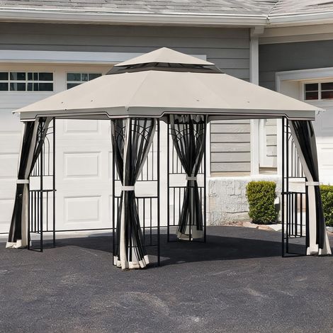 Tonnelle de jardin beige en metall Polyester 299 x 299 x 274 cm (1/5)