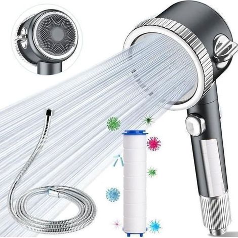 Filtrant Pommeau de Douche Anti Calcaire - Haute Pression Pomme de Douche avec Tuyau 2M, Poire de Douche Economie Deau, Gris (1/5)