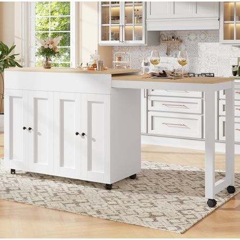 Table extensible bar 117-180 cm avec rangement blanc OKMYHOME (1/5)