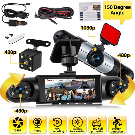Caméra de tableau de bord 1080P 3 X 480P à 4 canaux avant et arrière 360 degrés 3 pouces Caméra