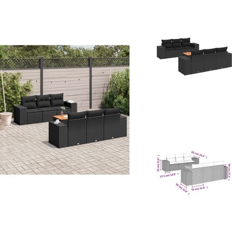 7-tlg. Garten-Sofagarnitur mit Kissen Schwarz Poly Rattan - Gartenmöbel - Outdoor Möbel - Rattan Gartenset - PE-Rattan - Lounge Set (1/3)