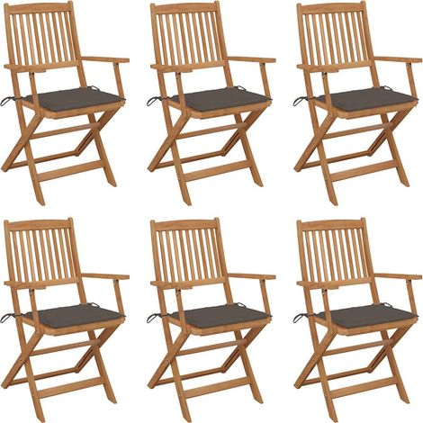 Lot de 6 Chaises de jardin pliables - Chaises d'extérieur pour terrasse/jardin avec coussins Bois d'acacia BV462189 - BonneVie (1/5)