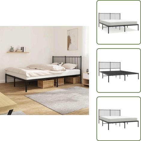 Bettgestell mit Kopfteil Metall Schwarz 160x200 cm - Metallbettfundament - Doppelbett - Boxspringrahmen - Schwarzes Bettgestell - Bettrahmen Schwarz (1/5)