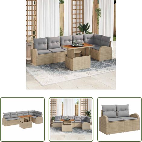 vidaXL Conjunto de sofá de jardín 7 uds. beige y gris claro (1/5)