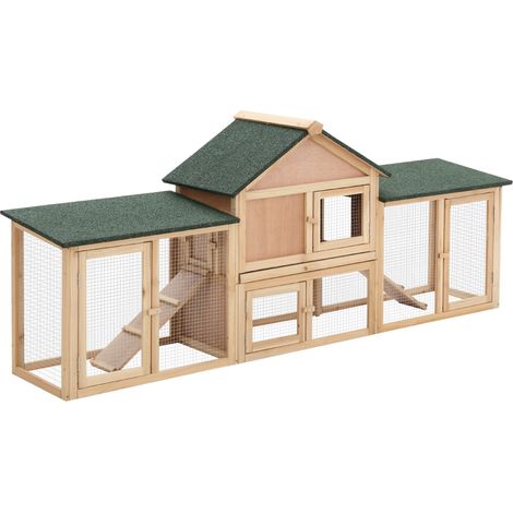Conigliera 210 x 45,5 x 84,5 cm tetto bitumato impermeabile cassetto per deiezioni rustico giardino in legno naturale 210007880