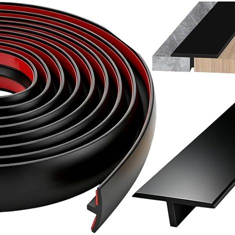 Barre de Seuil T, 4m x 2cm Barre de Seuil Adhésive en T, Noir  Flexible Barre de Seuil Profilé en T, Seuils de Porte, Sols de Raccordement (1/5)