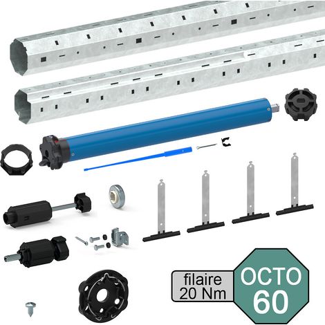 Slid'Up By Mantion – Kit motorisation volet roulant 40 kg – Tube octogonal Ø 60 mm – Moteur filaire 20 Nm – Réglage manuel des fins de course