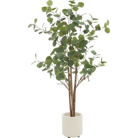 ML-Design Künstliche Eukalyptus 120 cm, Künstliche Pflanzen groß, Kunstpflanze mit Naturholzstamm, Fake Plastikpflanzen im Topf, Deko für Drinnen und Draußen, Kunstbaum wie echt für Wohnzimmer Büro