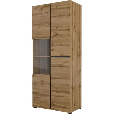 Estantería Alfere 110, Roble wotan, Cerrable, Con puertas, Vidrio, Aglomerado laminado, Número de puertas: 0, Número de cajones: 0, 183x79x40cm