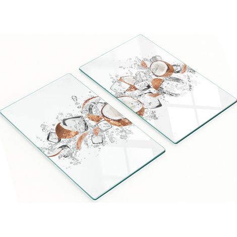 Tablas decorativas multifuncionales de cocina de vidrio templado con dise帽o de coco y hielo, 2x30x52 cm.