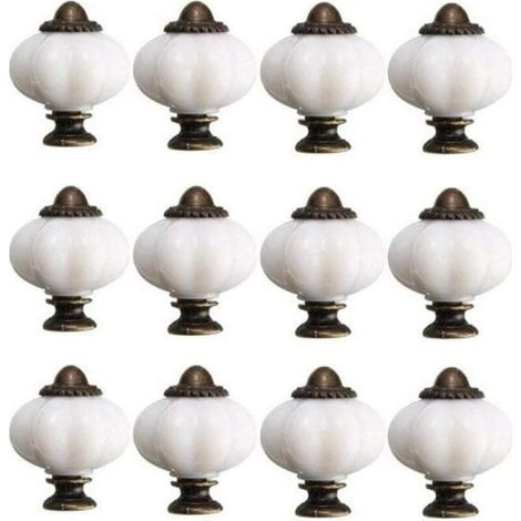 HONORNIC - Lot de 12 boutons de porte de meuble, 30 mm, style vintage, en céramique blanche avec 12 vis, pour portes de meubles et tiroirs.