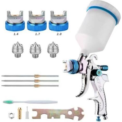 Professionnel Pistolet à Peinture, Haute Pression Kit Pistolet à Pulvérisation d'Air, Pistolet a Peinture Pneumatique à Alimentation par Gravité HVLP 600CC, 1.4MM/1.7MM/2.0MM 3 Taille Buses (Bleu)