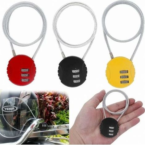 Digit Combination Lock, 3 Pcs Helmet Lock, Luggage Lock, Cable Code Lock for All Luggage, Bike, Gate, Helmet, Stroller, Motorcycle, Toolbox (Black, Red, Yellow) (1/4)