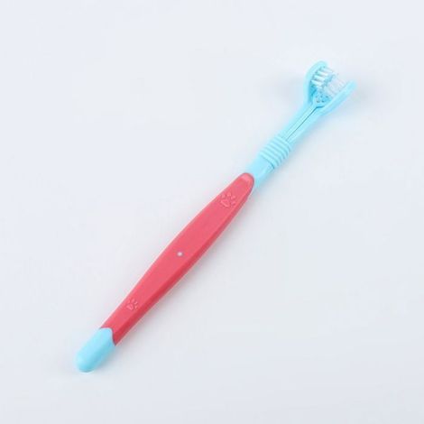 Brosse à dents pour animaux - Souple - 360 degrés - Trois côtés - Bleu - Rouge - 17.4x2.2x1.5 cm (1/5)