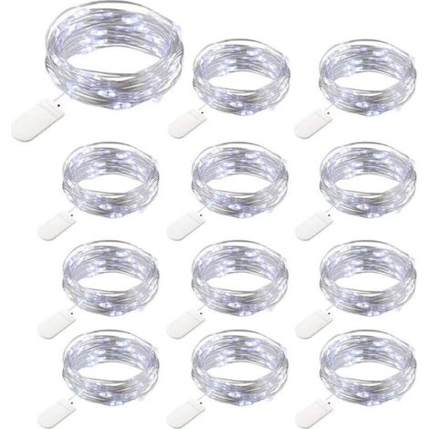12 Packs Guirlandes Lumineuses à Piles, 20 LEDs 2M Guirlande en Cuivre, IP65 Étanche Argent Fil Blanc Froid Ambiance Lumière pour Décoration Noël Fête Mariage Jardin Terrasse Pelouse Maison (1/5)