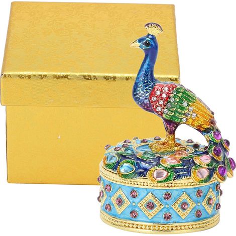 Boîte à Bijoux De Figurine De Paon, Boîte De Rangement De Bijoux à Charnière De Figurine De Paon, Ornement De Décoration De Bureau en Alliage De Zine (1/5)
