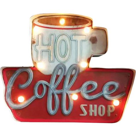 Vintage-Dekorschild aus geprägtem Metall für Cafés und Bars mit LED-Beleuchtung, Wanddekoration aus Metall