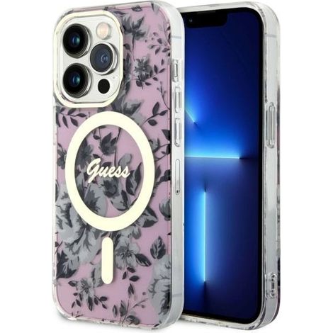 Funda rígida Guess GUHMP14LHCFWSP para iPhone 14 Pro de 6.1 pulgadas, color rosa/rosa, con diseño floral y MagSafe. (1/5)
