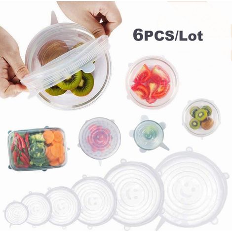 Ensemble de 6 couvercles en silicone - Couvercles de conservation des aliments - Couvercles en silicone de différentes tailles - Couvercle de conservation des aliments - Couvercle de conservation des (1/2)