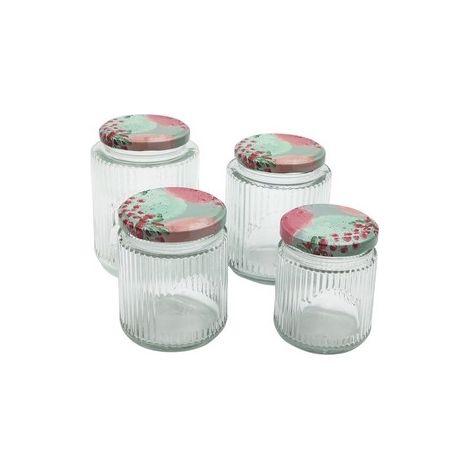 Barattoli in vetro scanalato con coperchi ed etichette, set da 4, 240 ml
