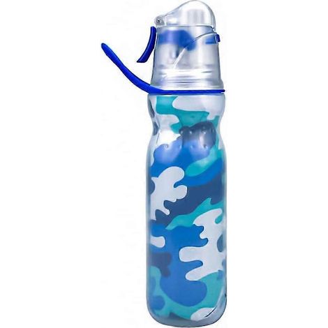 Gourde de sport avec brumisateur rafraîchissant, 590 ml, étanche, à presser, motif camouflage bleu.