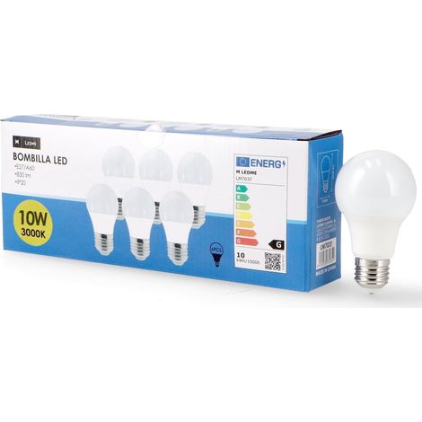 Pack de 6 Ampoules LED E27 A60 10W, Blanc Chaud 3000K, 820 lm, Culot E27, Angle 200°, IP20, CRI 80, Ampoule LED Basse Consommation pour Maison, Bureau, Salon, LM7612 (1/5)