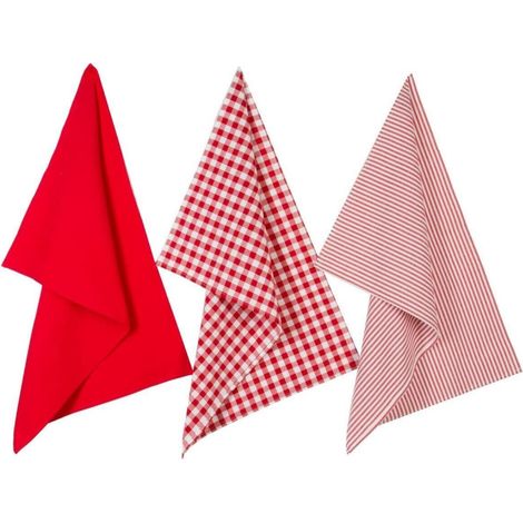 Lot de 3 Torchons 45 x 70 cm 100% Coton - Rouge