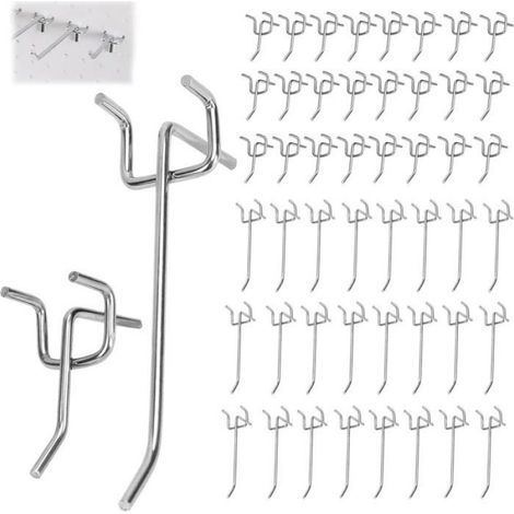 Crochets pour Panneau Perforé, 50 pièces Acier Inox 10cm+5cm, Pour Garage Atelier et Rangement Murale, Robustes (1/5)