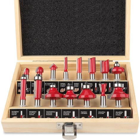 15pcs Router Bit Set for Milling - 8mm Shank - Woodworking Tool Kit for Beginners in Wooden Case - Industrial Grade Wood Burr for Hard and Soft (1/5)