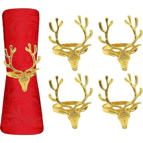Ronds de serviette Cerf de Noël - 12 dorés (1/5)