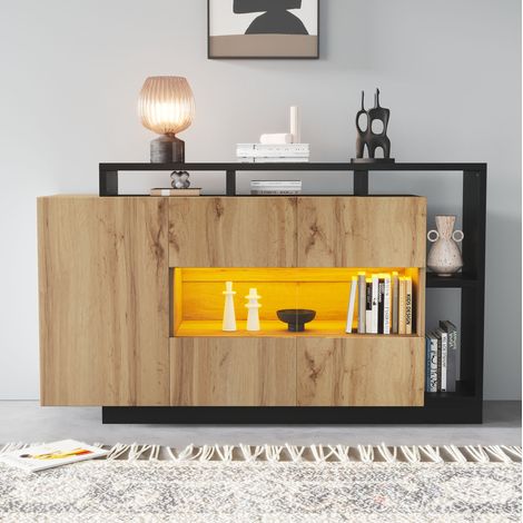 Buffet LED 140 x 44 x 93,5 cm MDF coloris bois HAVRYA (1/5)