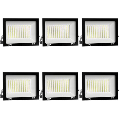 6x 150W Projecteur Exterieur LED, 15000LM Spot LED Extérieur, 6000K Blanc Froid IP66 Imperméable Spot LED, Sécurité Floodlight pour Jardin Cour Terrasse Square Usine