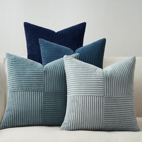 Housse Coussin 40x40 Bleu Decoration Canape Salon Maison Interieure Lot de 4 Forme de Moulin à Vent pour Deco Chambre Enfant Lit Jardin Déco Aesthetic en Velours Côtelé Durable (1/5)